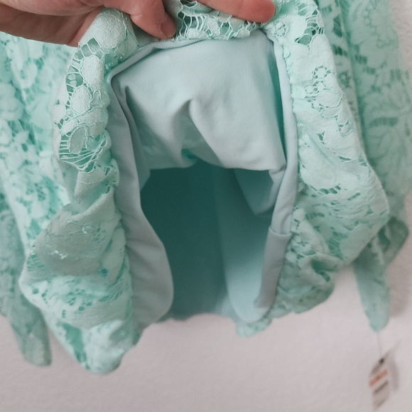 Alfani NWT Tear Drop Seafoam Green Lace Blouse Top - Picture 8 of 8